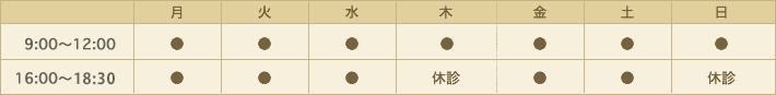 午前診療：9:00～12:00、午後診療：16:00～19:00